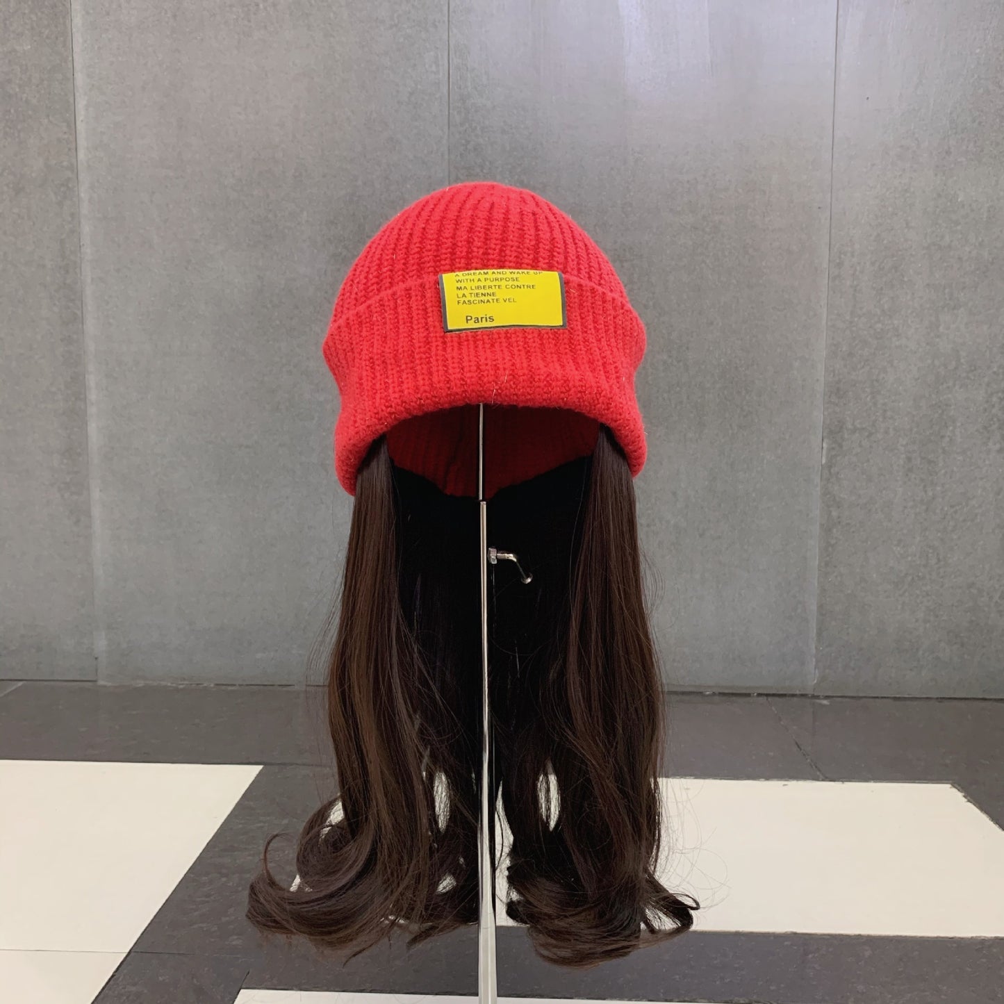 Knitted Wig Cap Bright Silk Knitted Hat Invisible Detachable Wig Beanie