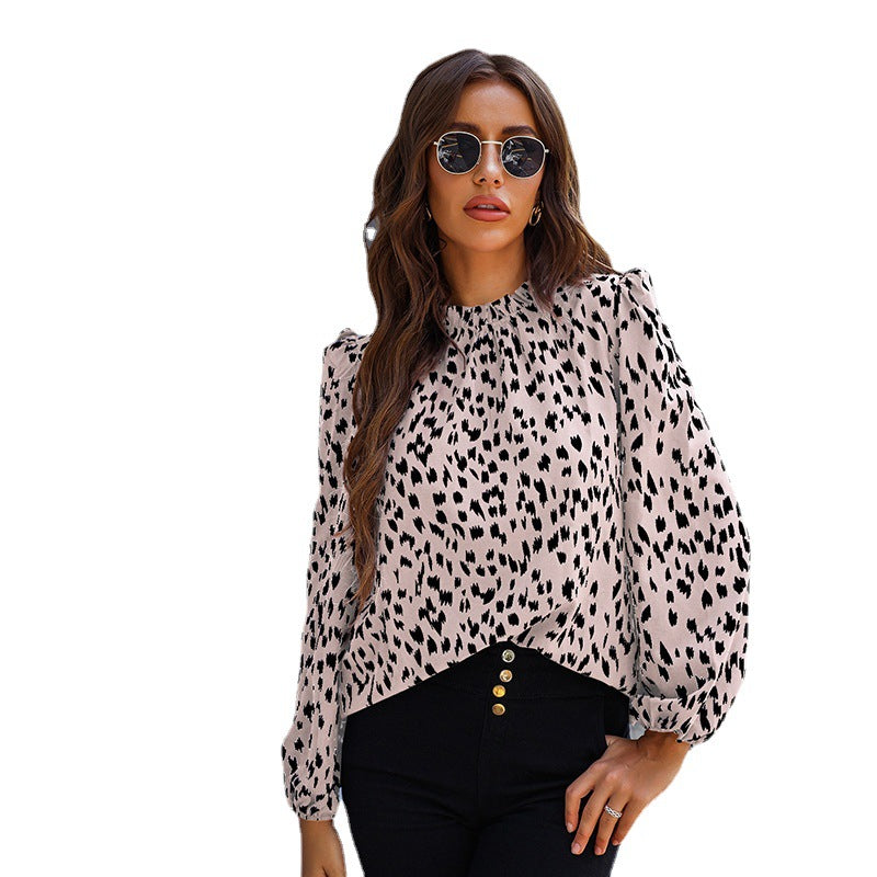 Half-high Collar Long Sleeves Pullover Temperament Commute Top Shirt For Women