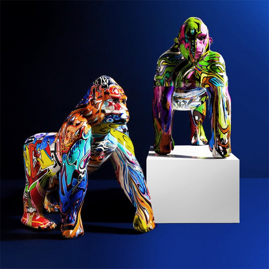 Colorful Resin Crafted Gorilla, Elephant, Chihuahua, French Bulldog, and Apple