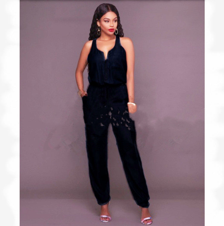 Slim-fit Casual Vest Wide-leg Jumpsuit