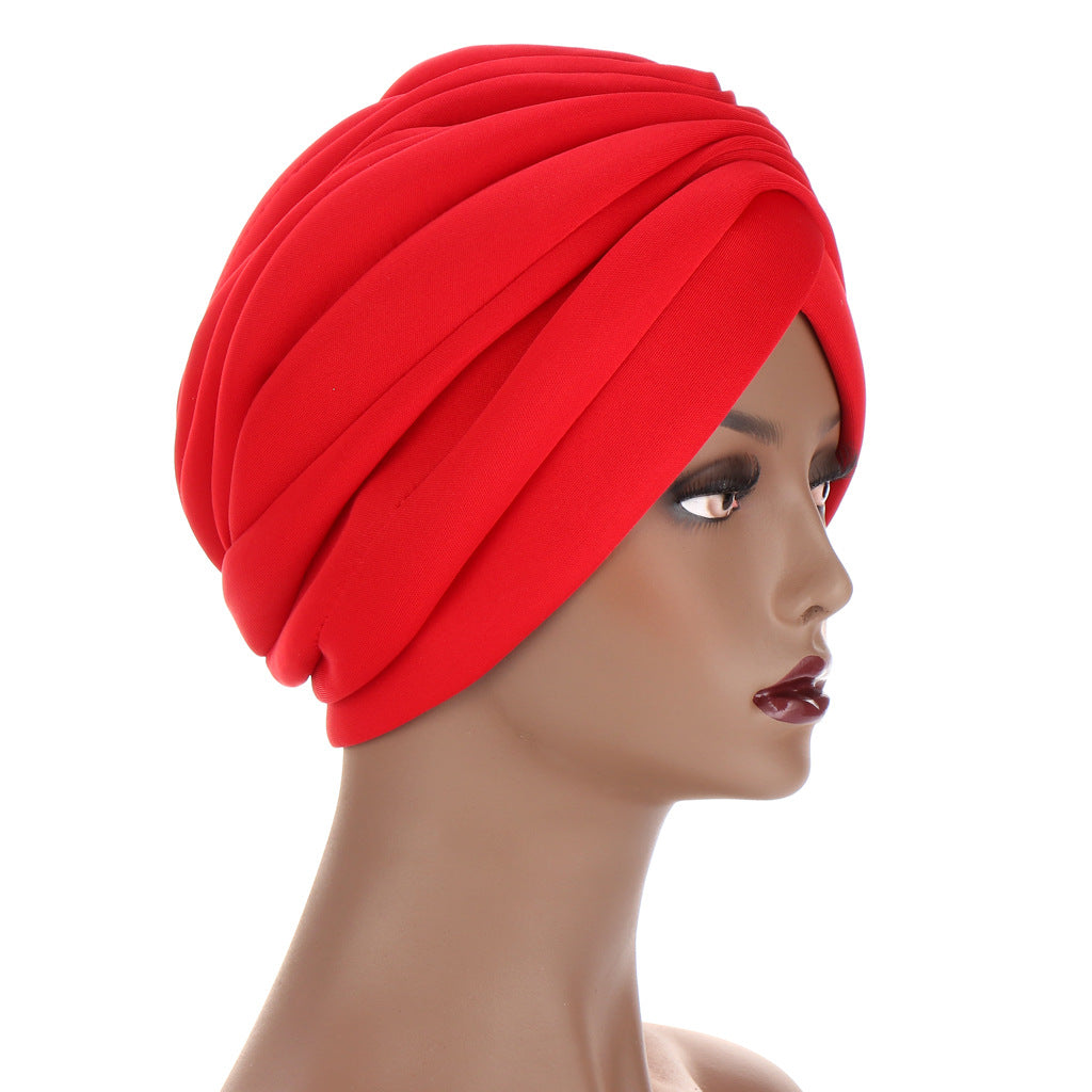 New Headwraps Hats For Women Solid Twist Ruffle Cotton Caps Beanies Turban