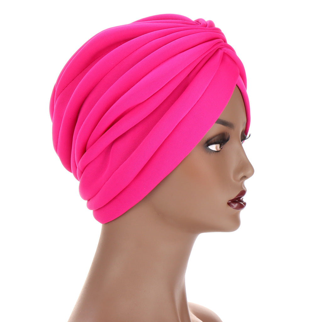 New Headwraps Hats For Women Solid Twist Ruffle Cotton Caps Beanies Turban