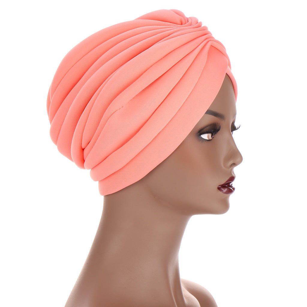 New Headwraps Hats For Women Solid Twist Ruffle Cotton Caps Beanies Turban