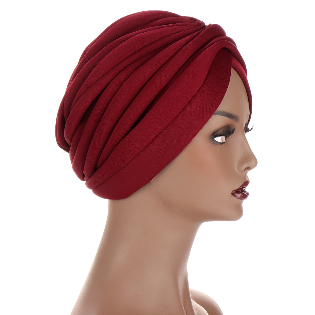 New Headwraps Hats For Women Solid Twist Ruffle Cotton Caps Beanies Turban