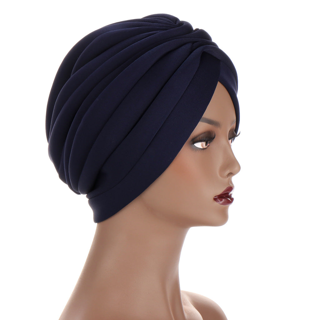 New Headwraps Hats For Women Solid Twist Ruffle Cotton Caps Beanies Turban