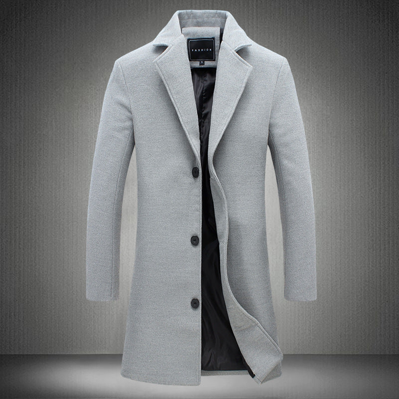 Autumn / Winter Men Solid Color Casual Business Woolen Coat