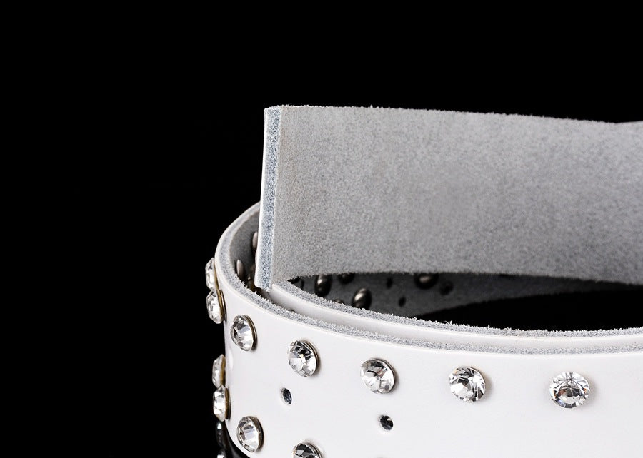 Leather Cowhide Ladies Belt With Diamond-studded  Pin Buckle