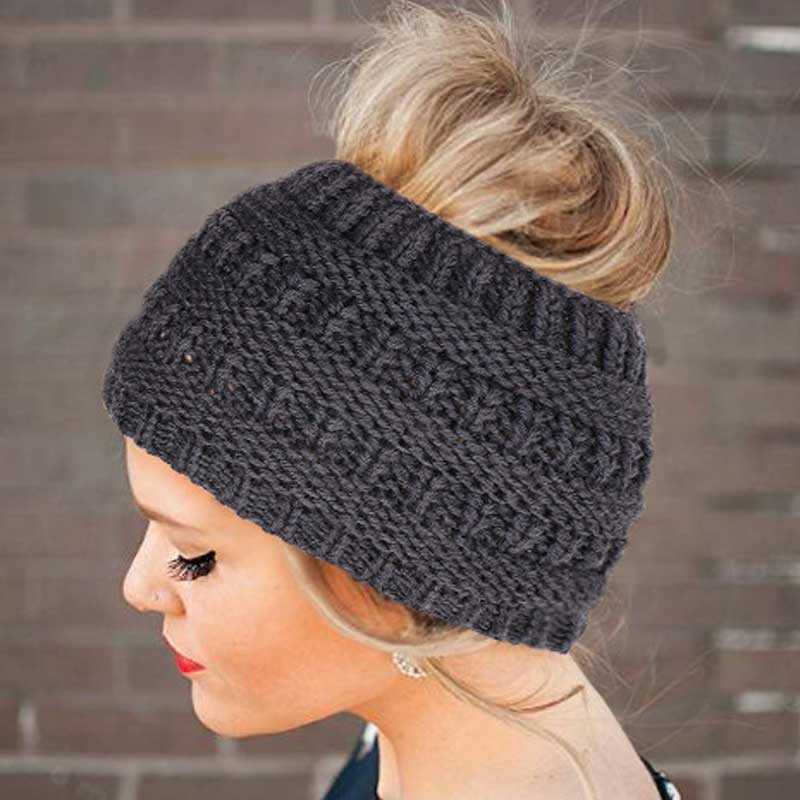 Headwrap Ponytail Beanies Hat Winter Warm Ear Casual Crochet Turban Hats Soft Knit