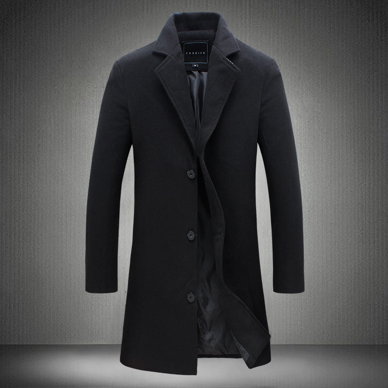 Autumn / Winter Men Solid Color Casual Business Woolen Coat