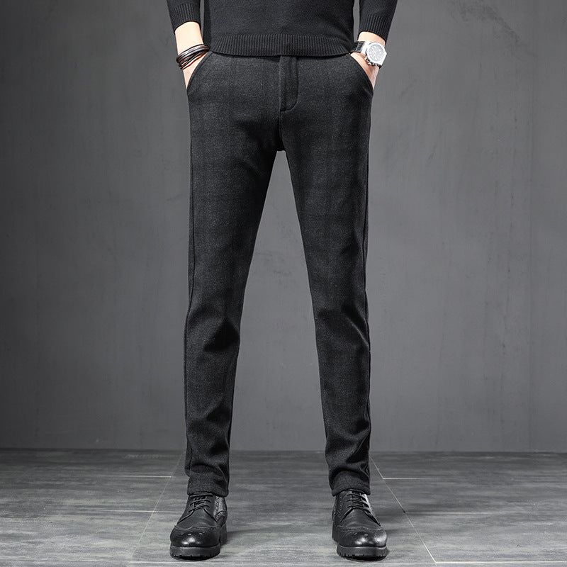 Men Casual Pants Trousers Autumn Plaid Slim Straight