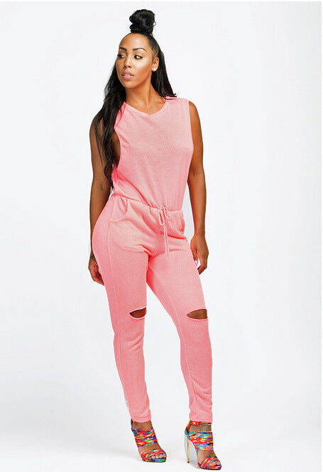 Women's Zippered Drawstring One-piece Pant Jumpsuit