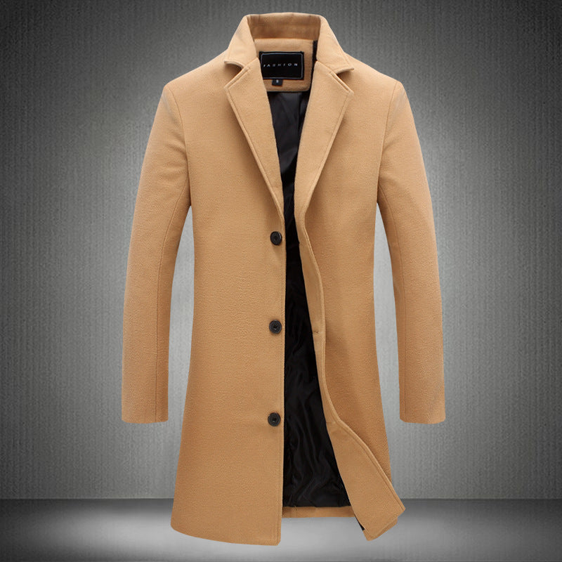 Autumn / Winter Men Solid Color Casual Business Woolen Coat