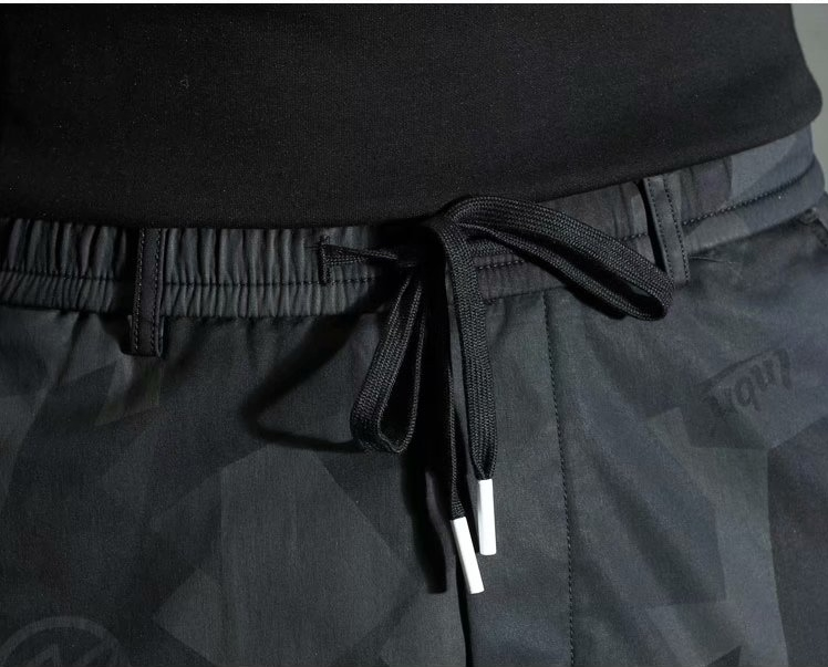 Black Camouflage Casual Slim-fit Elastic Waist Bungee Pants