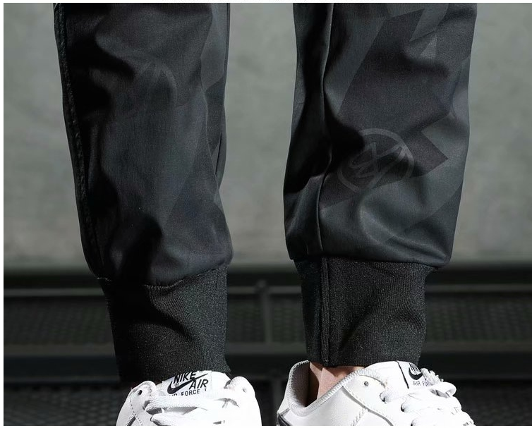 Black Camouflage Casual Slim-fit Elastic Waist Bungee Pants