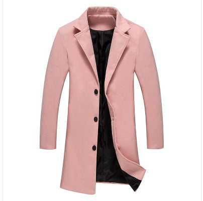 Autumn / Winter Men Solid Color Casual Business Woolen Coat