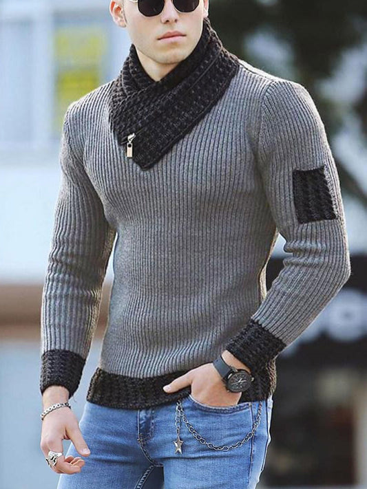 Casual Men's sweater Slim Knit Pullover Long-sleeved Scarf Collar