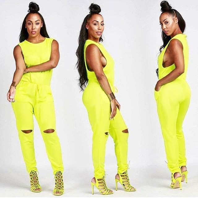 Women's Zippered Drawstring One-piece Pant Jumpsuit