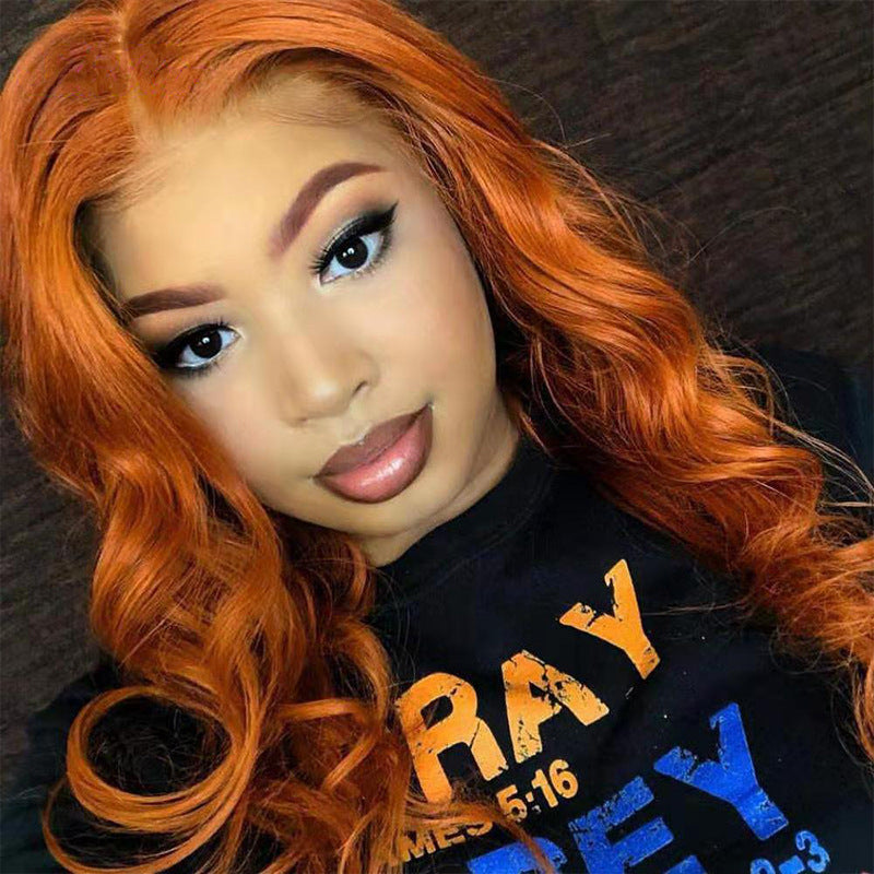 European And American Dark Orange Wig Hair Set Smooth Hair