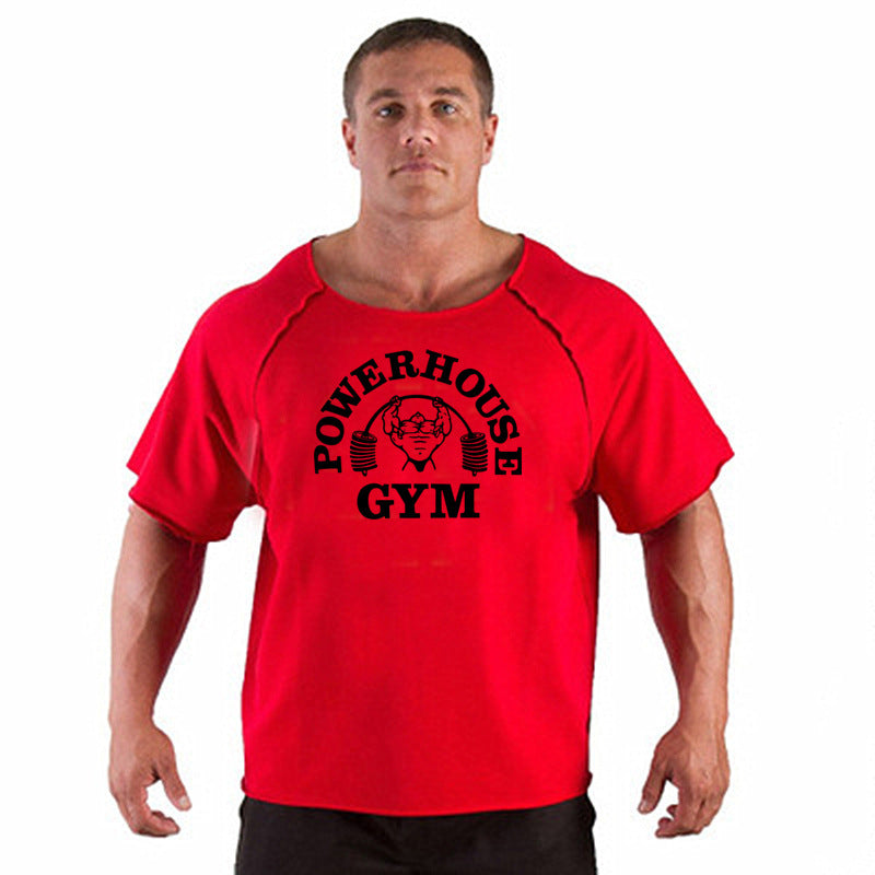 Gym Training Muscle Print Cotton Men Loose T-shirt