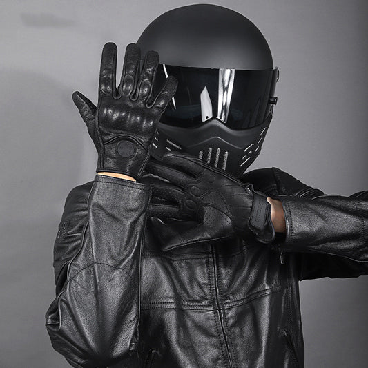 Motorcycle Riding Leather Anti-drop Gloves With Touch Screen Finger